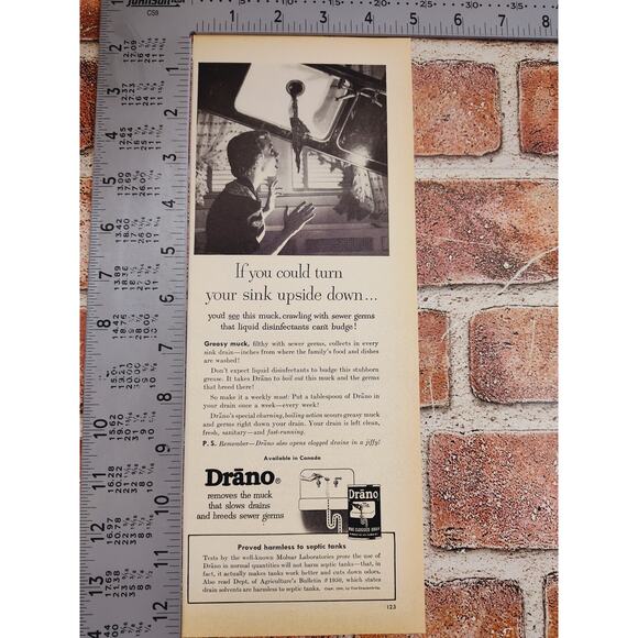 1950 Drano "If You Could Turn Sink Upside Down..." Scared Housewife Vtg Print Ad - Picture 4 of 7